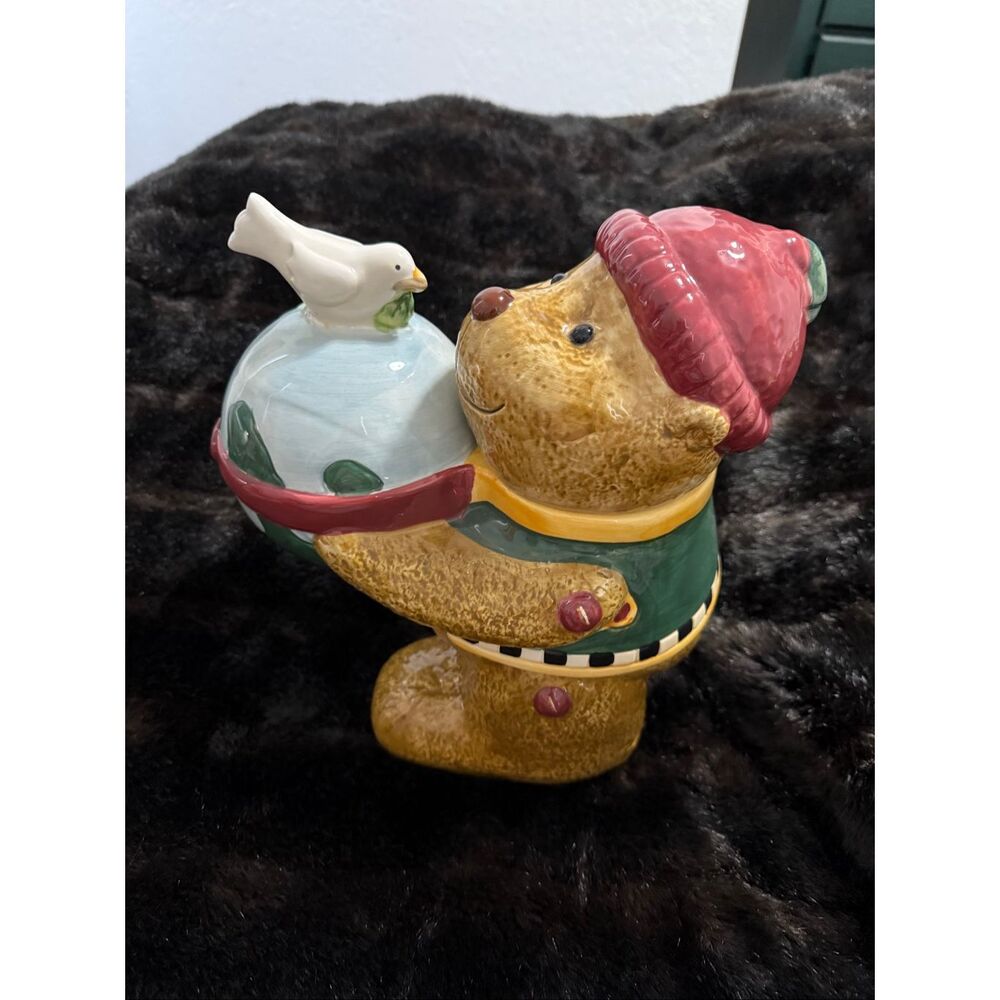 Vintage Sakura Debbie Mumm Winter Bear Peace Ceramic Cookie Jar Collectible